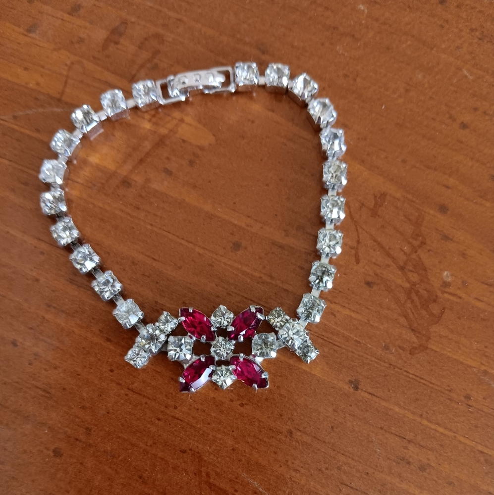 Elegant Silver and Red Crystal Bracelet